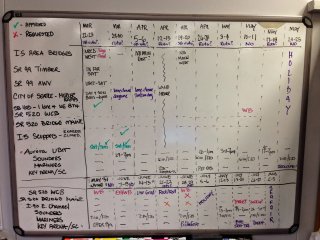 White board showing Seattle events/closures